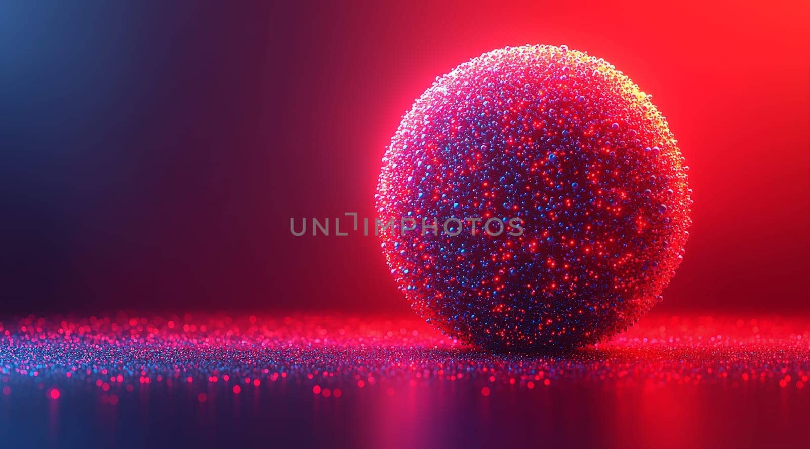 A high-resolution depiction of a red sphere disintegrating into numerous smaller spheres, symbolizing transformation, dispersion, and dynamic energy in striking detail and quality.