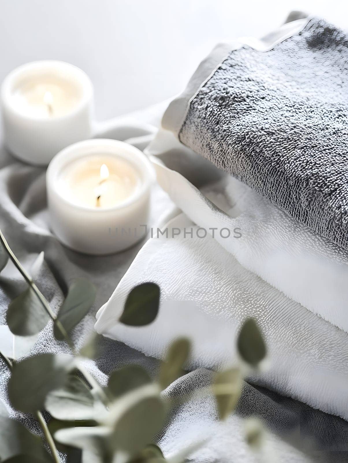 White Bath Towel Bathrom decor soft spa with candles