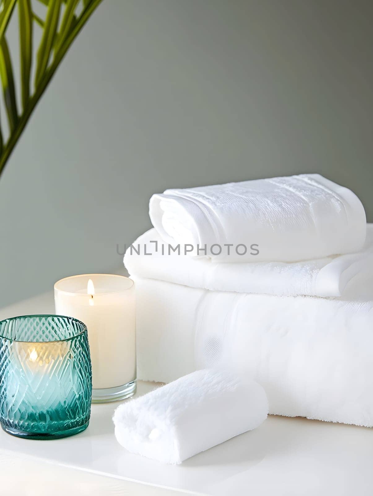 White Bath Towel Bathrom decor soft spa with candles