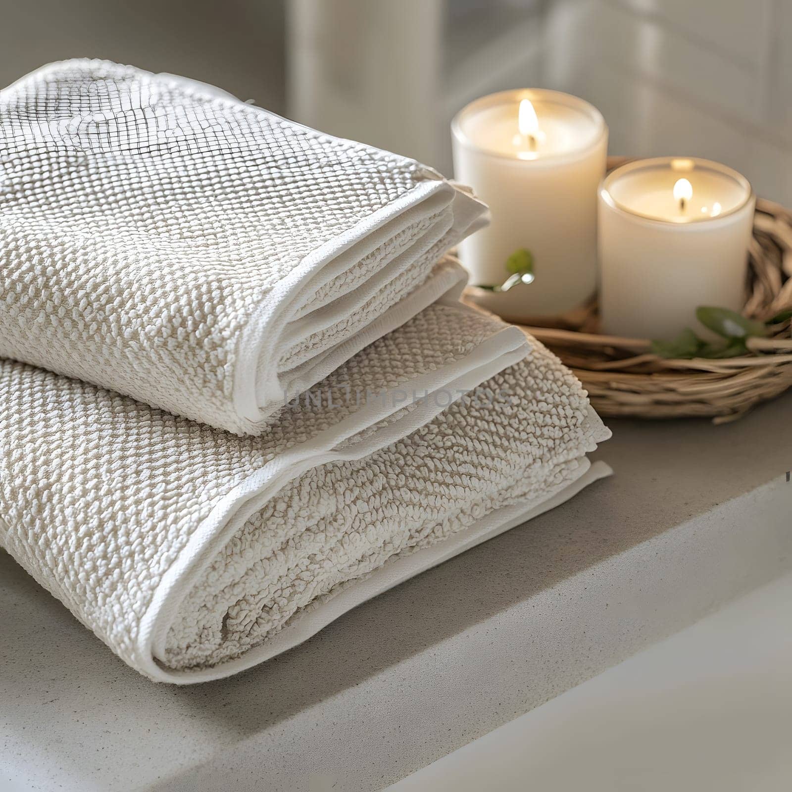 White Bath Towel Bathrom decor soft spa with candles