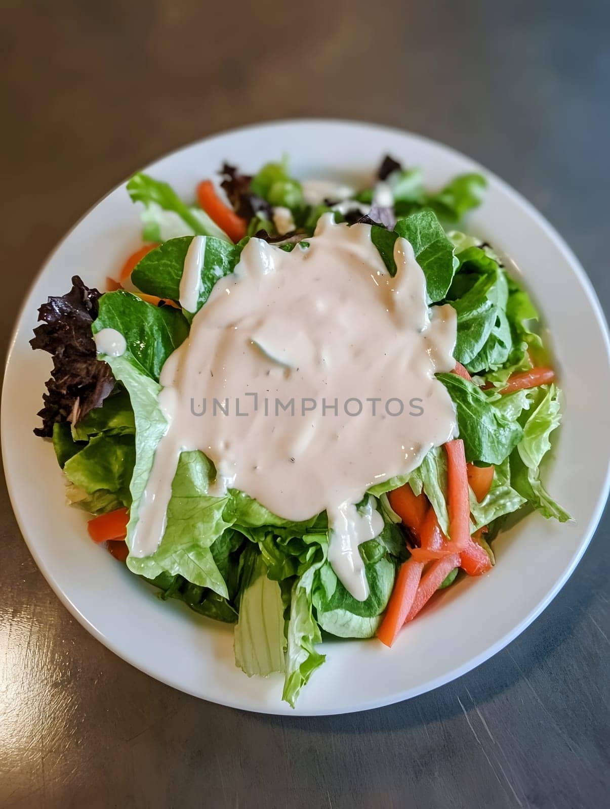 Tasty Mixed Salad vegetables with American Dressing meal dish