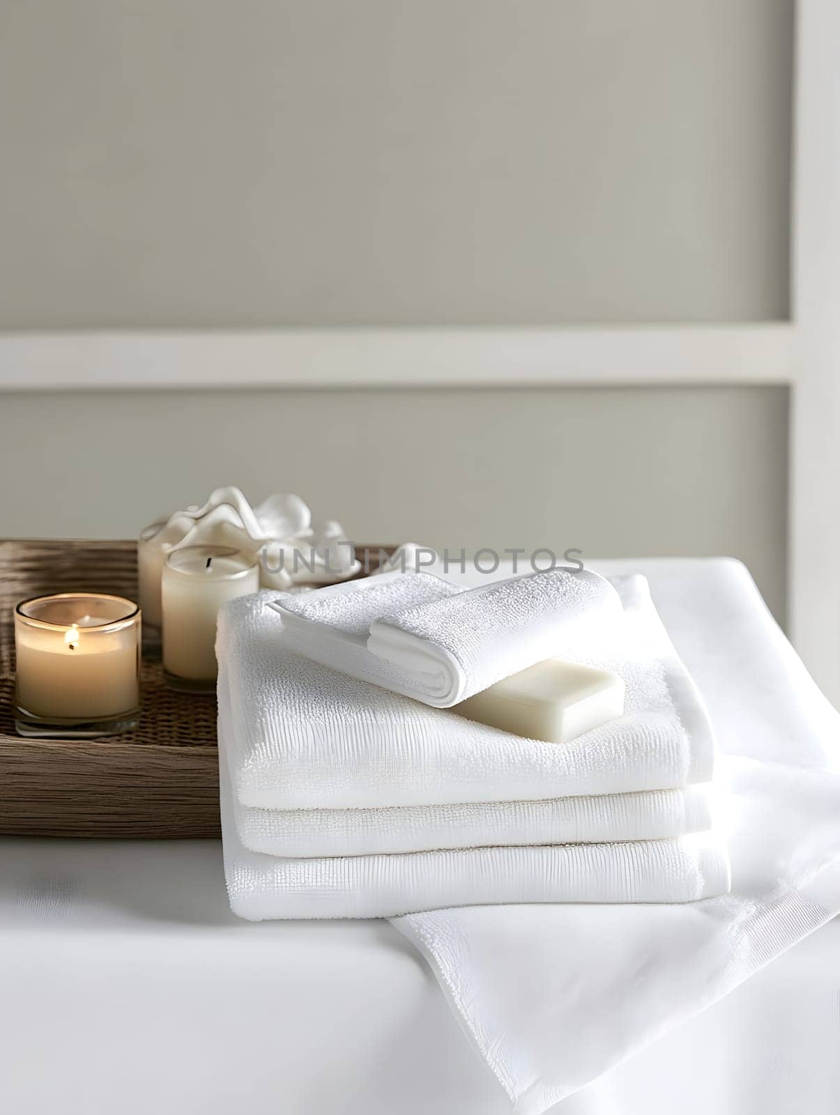 White Bath Towel Bathrom decor soft spa with candles