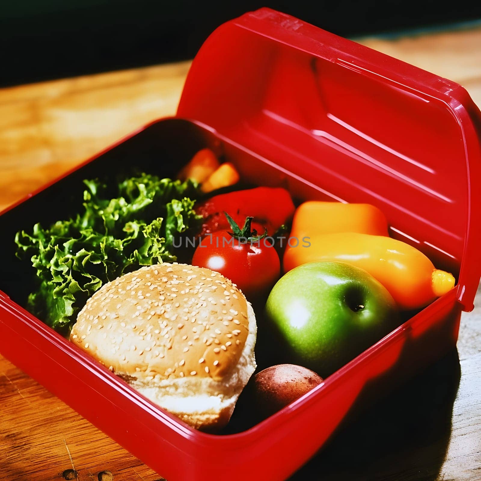 Lunch box Healthy sandwich and fruits break food dish