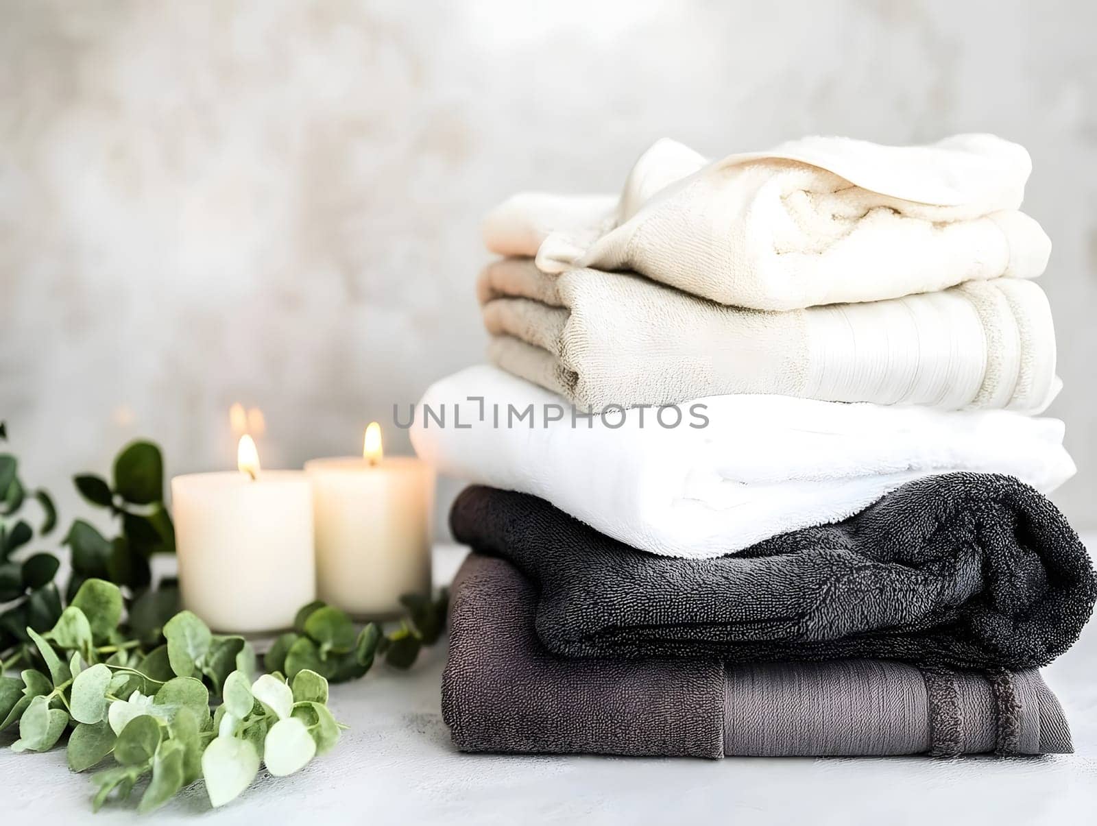 White Bath Towel Bathrom decor soft spa with candles