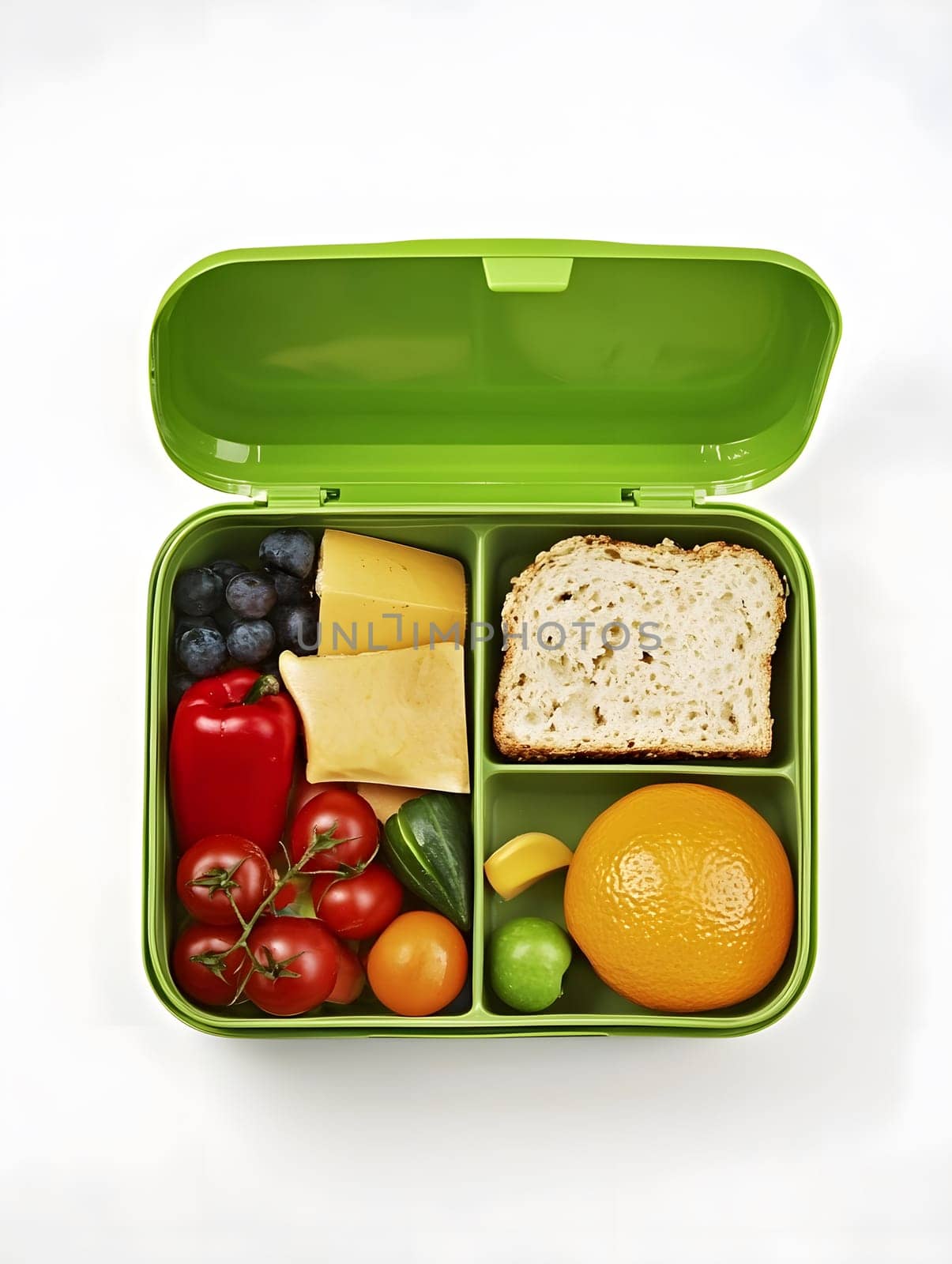 Lunch box Healthy sandwich and fruits break food dish