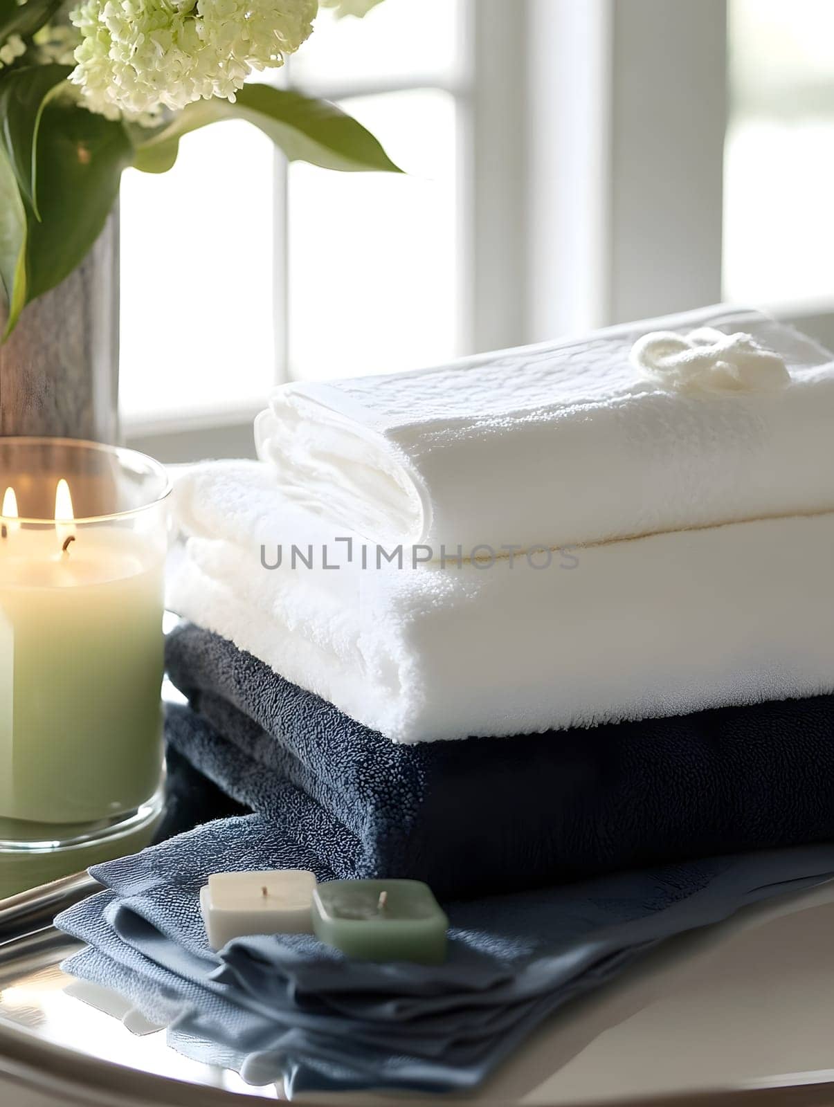 White Bath Towel Bathrom decor soft spa with candles
