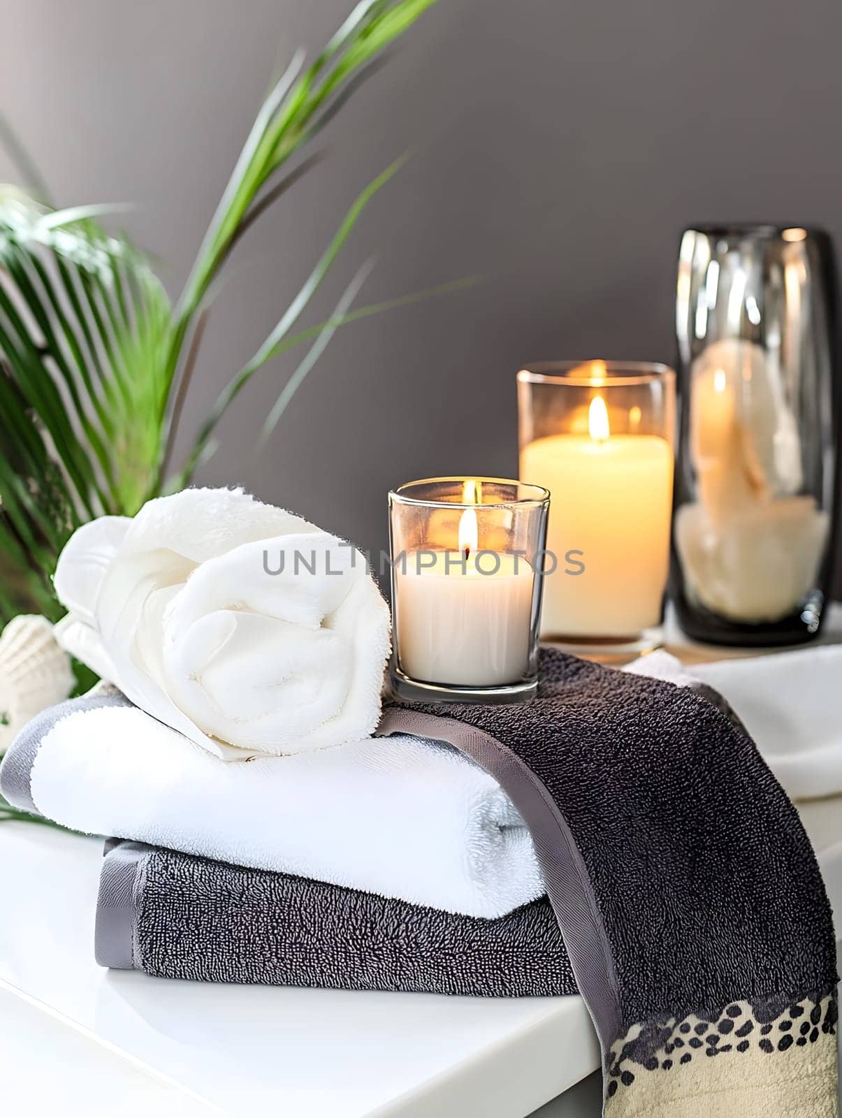 White Bath Towel Bathrom decor soft spa with candles