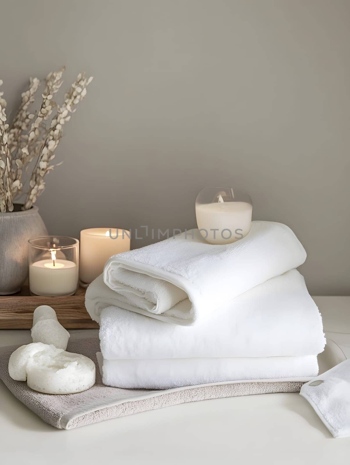 White Bath Towel Bathrom decor soft spa with candles