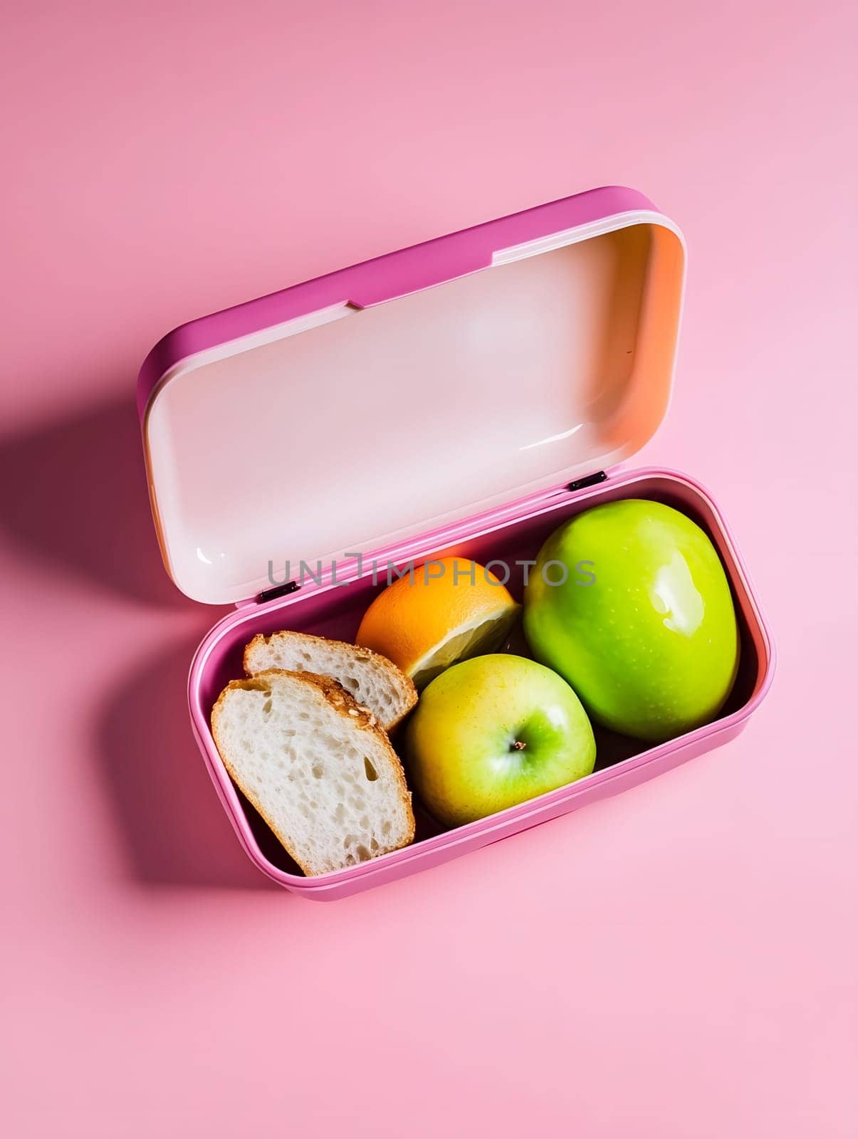 Lunch box Healthy sandwich and fruits break food dish