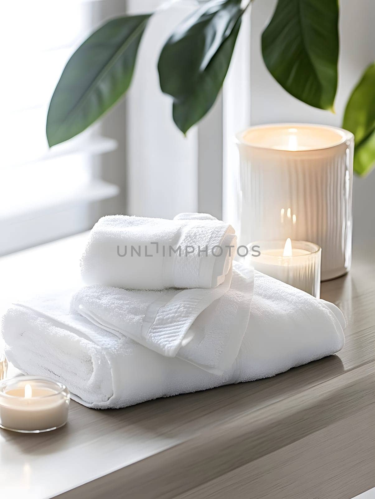 White Bath Towel Bathrom decor soft spa with candles