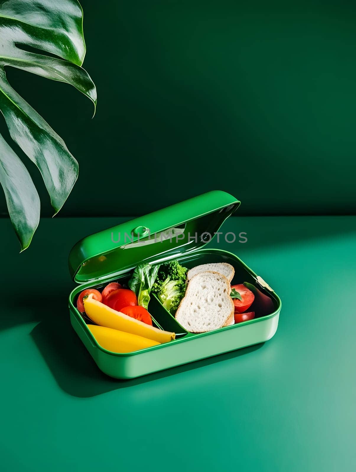Lunch box Healthy sandwich and fruits break food dish