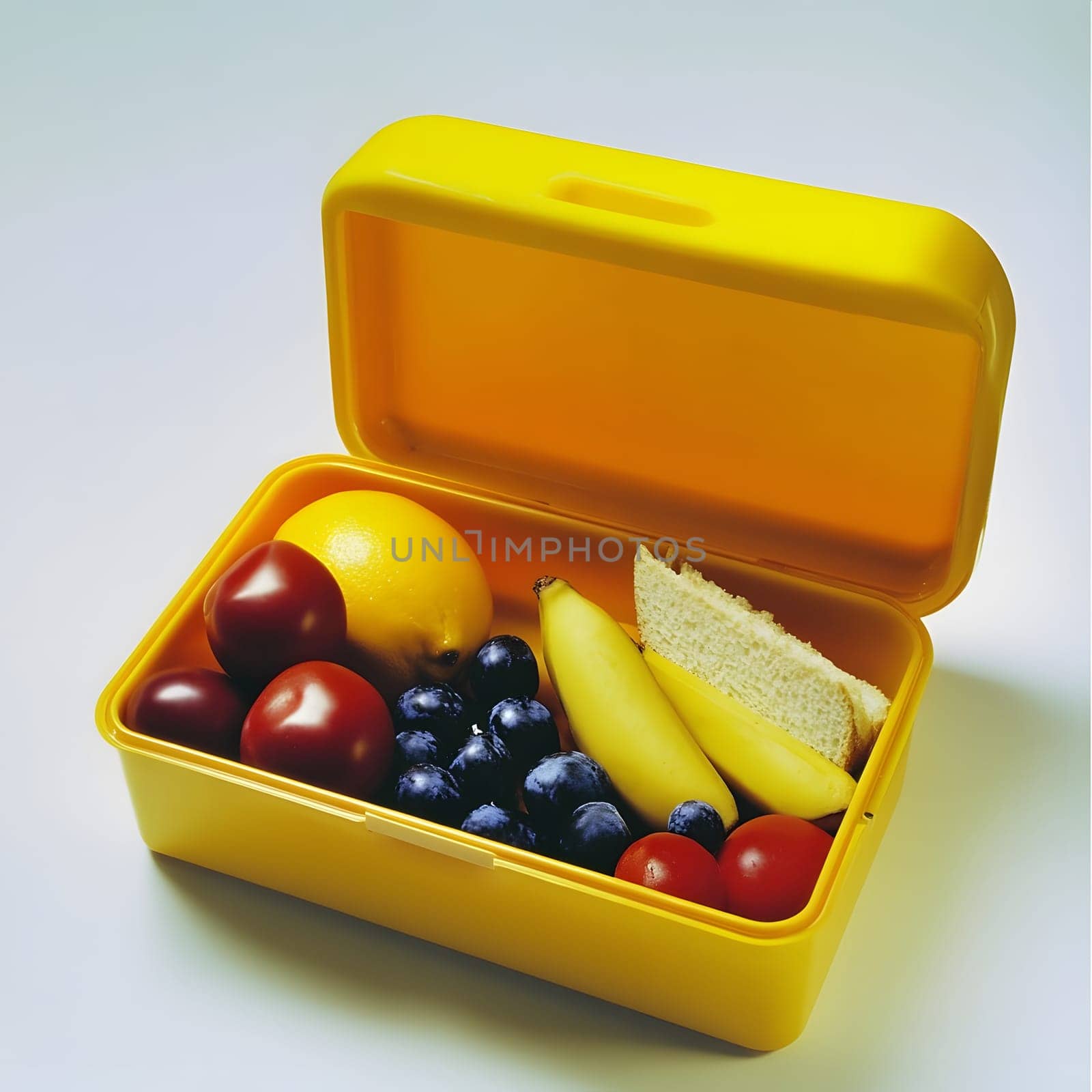 Lunch box Healthy sandwich and fruits break food dish
