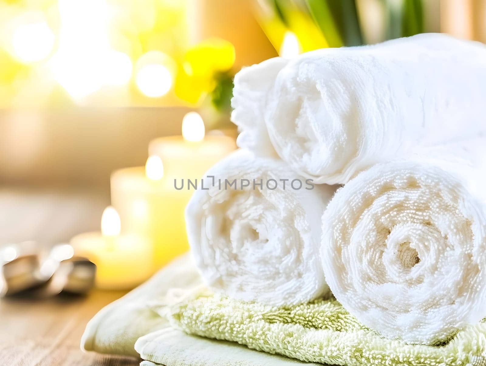 White Bath Towel Bathrom decor soft spa with candles