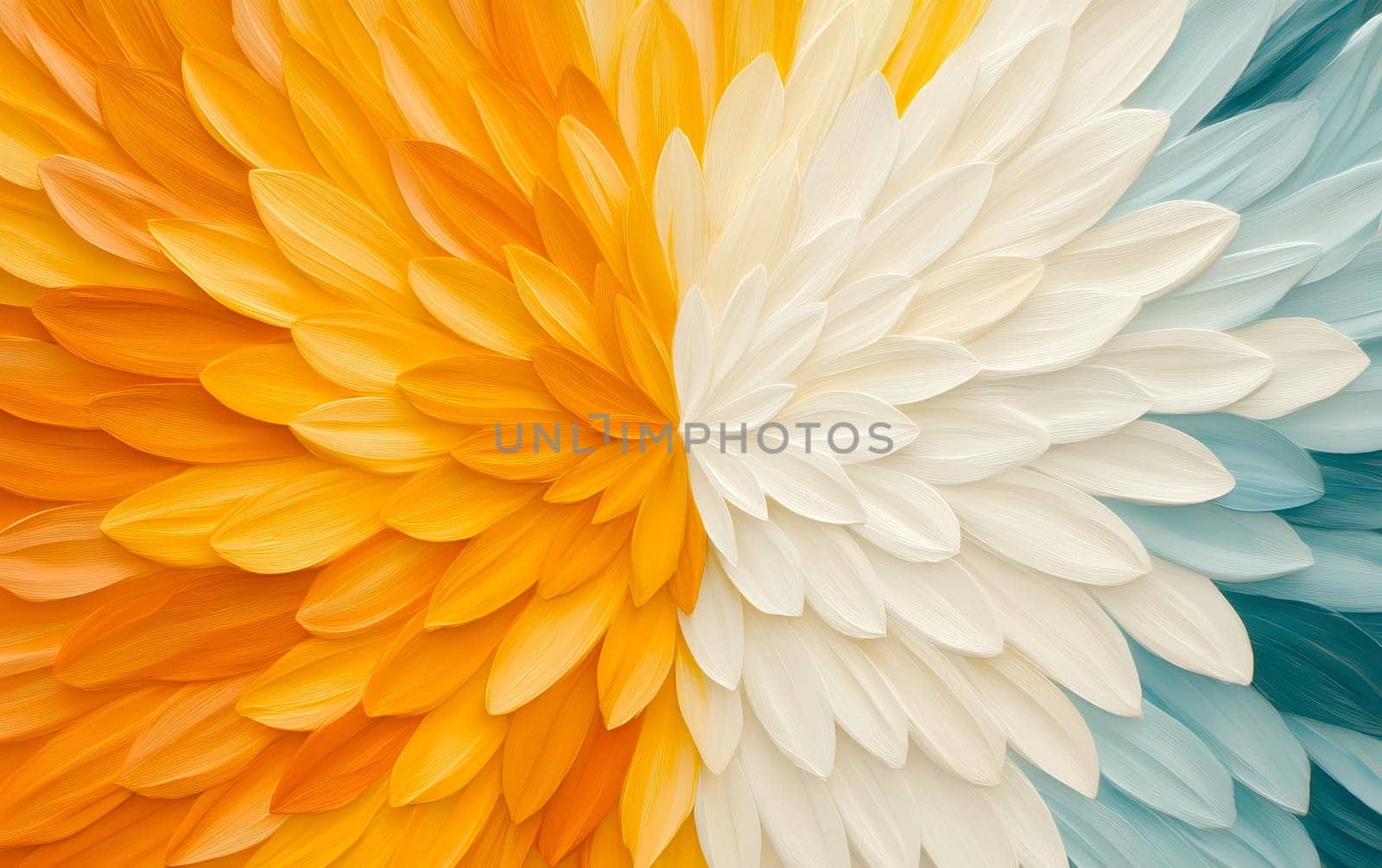 Vibrant abstract flower petals in symmetrical color gradient.