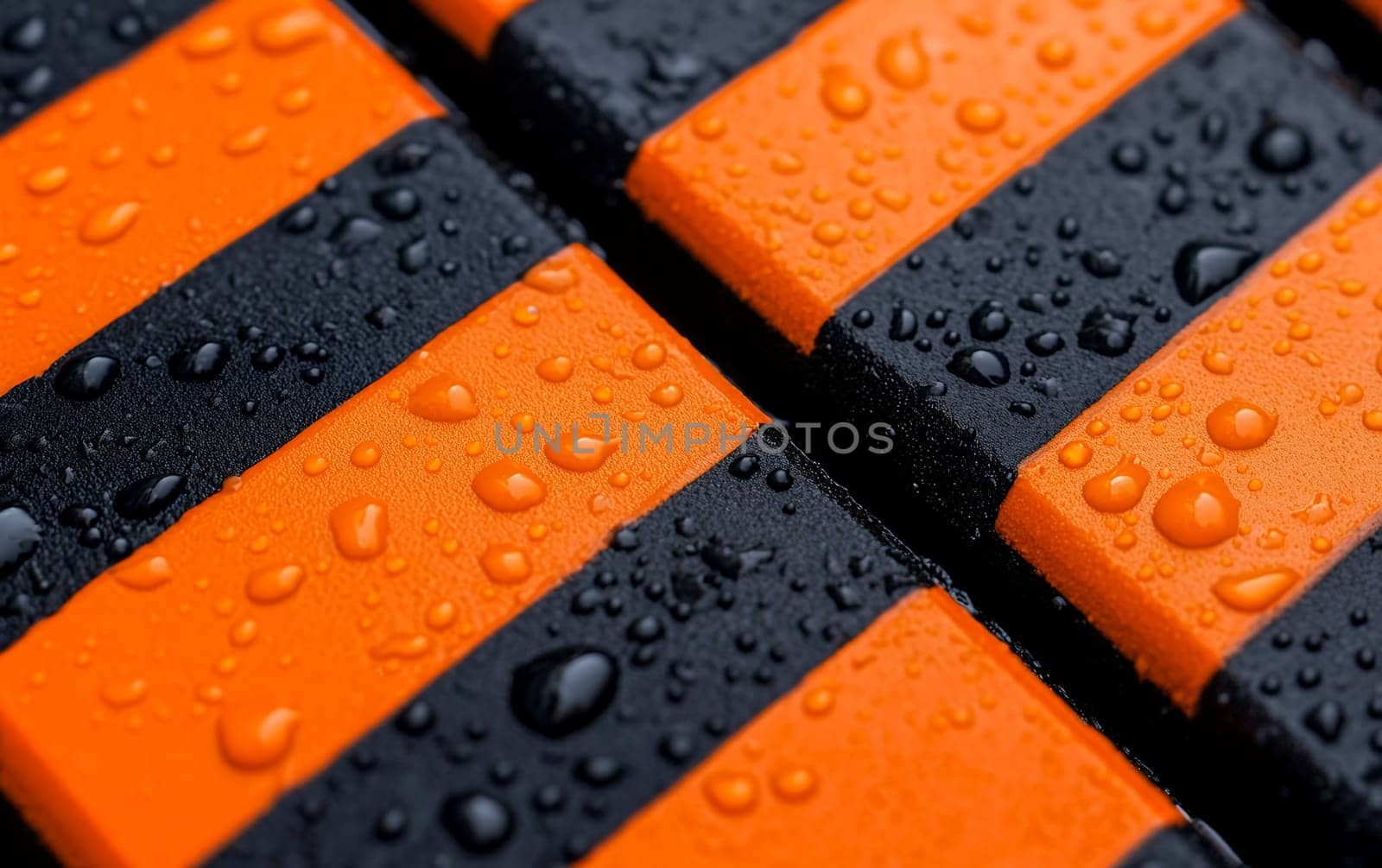 Close-up of wet orange and black striped surface.