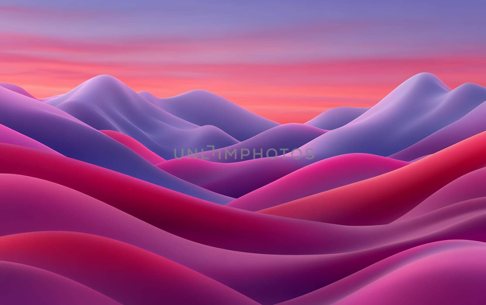 Surreal pink and purple hills at sunset with a colorful sky.