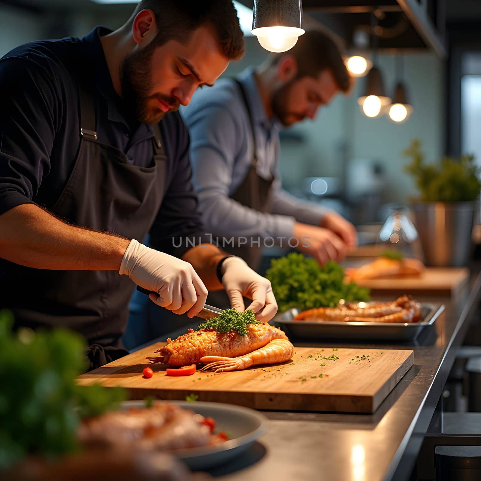 Closeup of cooking seafood in restaurant