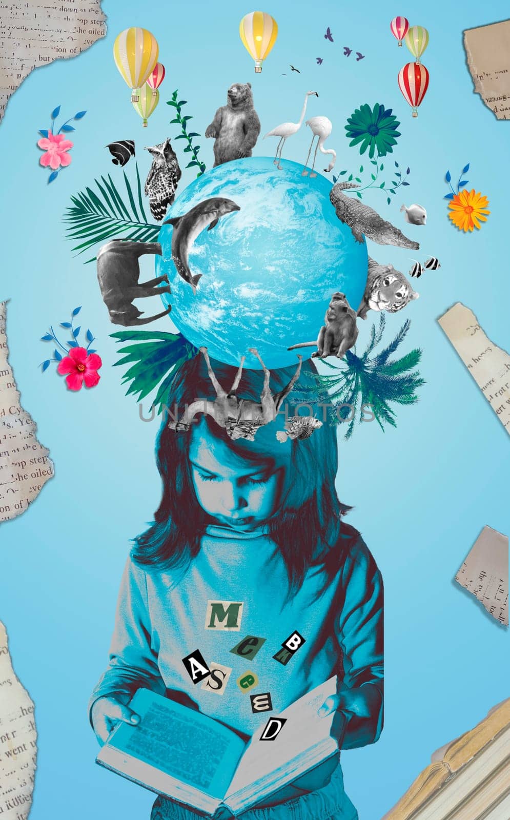 Calming book. Small child - little girl and blue sky. Bibliotherapy. Mindfulness and relaxation. Napping time. Back to school. Non-formal education and learning. Relaxing book for better sleep.