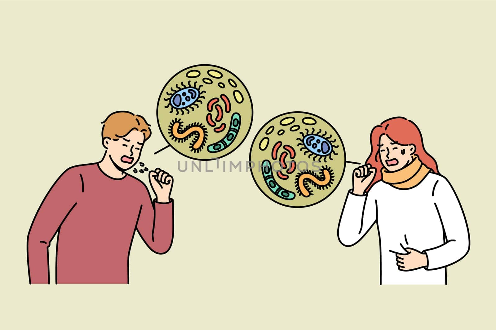 Cough and fever in older men and women victims of viral influenza and diseases spread by respiratory route. Fever was contracted by people with weak immune systems unable to resist harmful microbes.