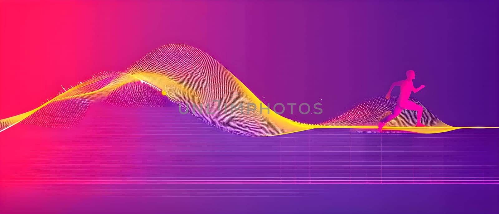 illustration of a wave of data points shaping into a runner's silhouette, conveying speed and precision guided by AI