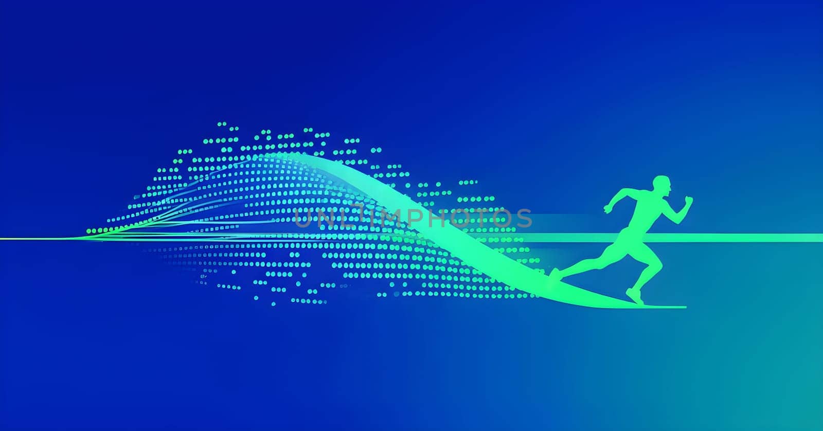 illustration of a wave of data points shaping into a runner's silhouette, conveying speed and precision guided by AI