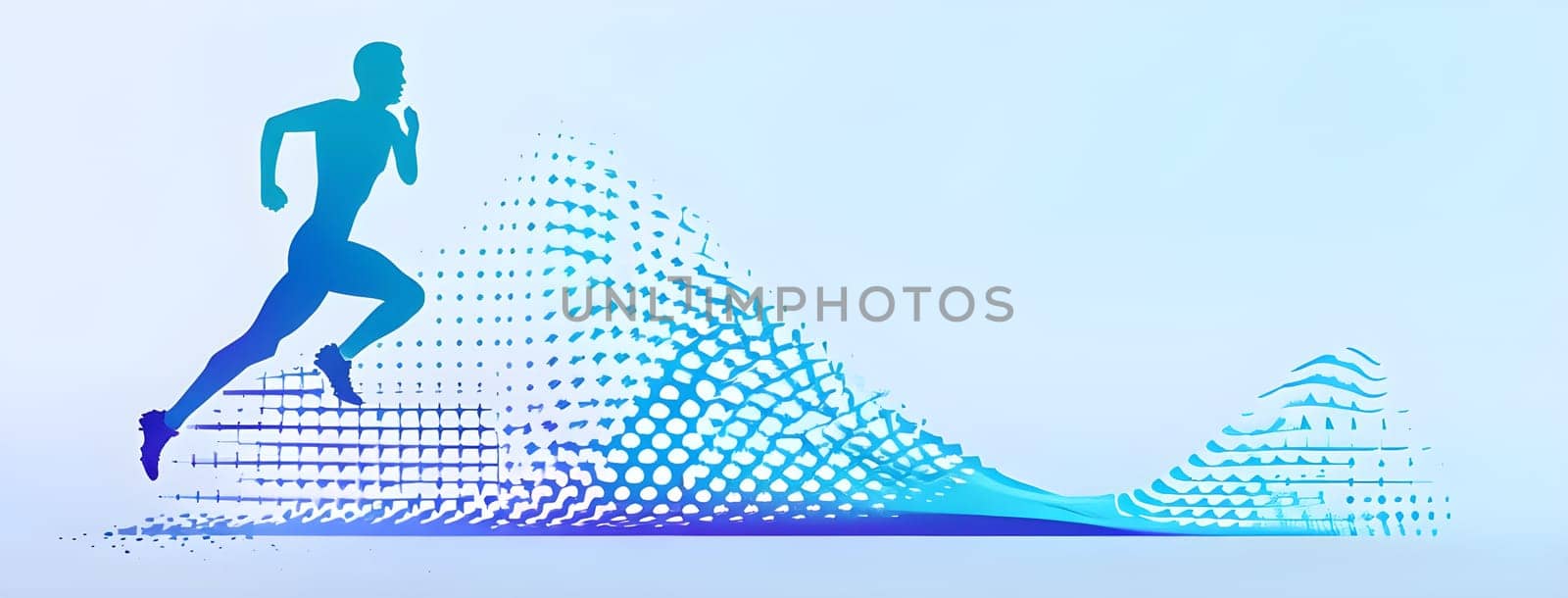 illustration of a wave of data points shaping into a runner's silhouette, conveying speed and precision guided by AI