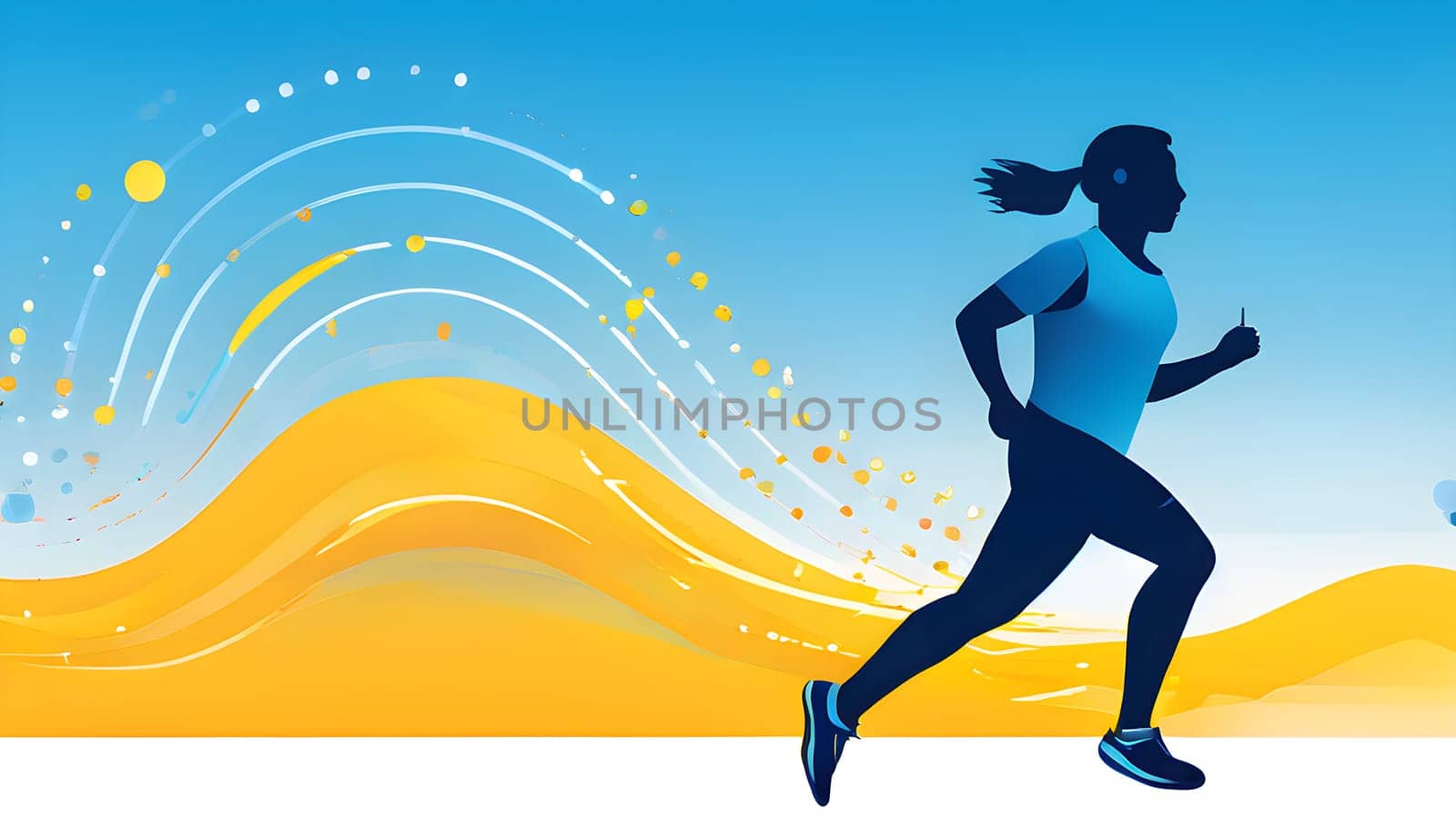 illustration of a wave of data points shaping into a runner's silhouette, conveying speed and precision guided by AI