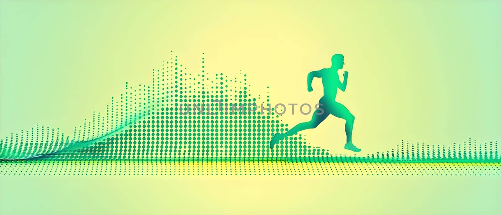 illustration of a wave of data points shaping into a runner's silhouette, conveying speed and precision guided by AI
