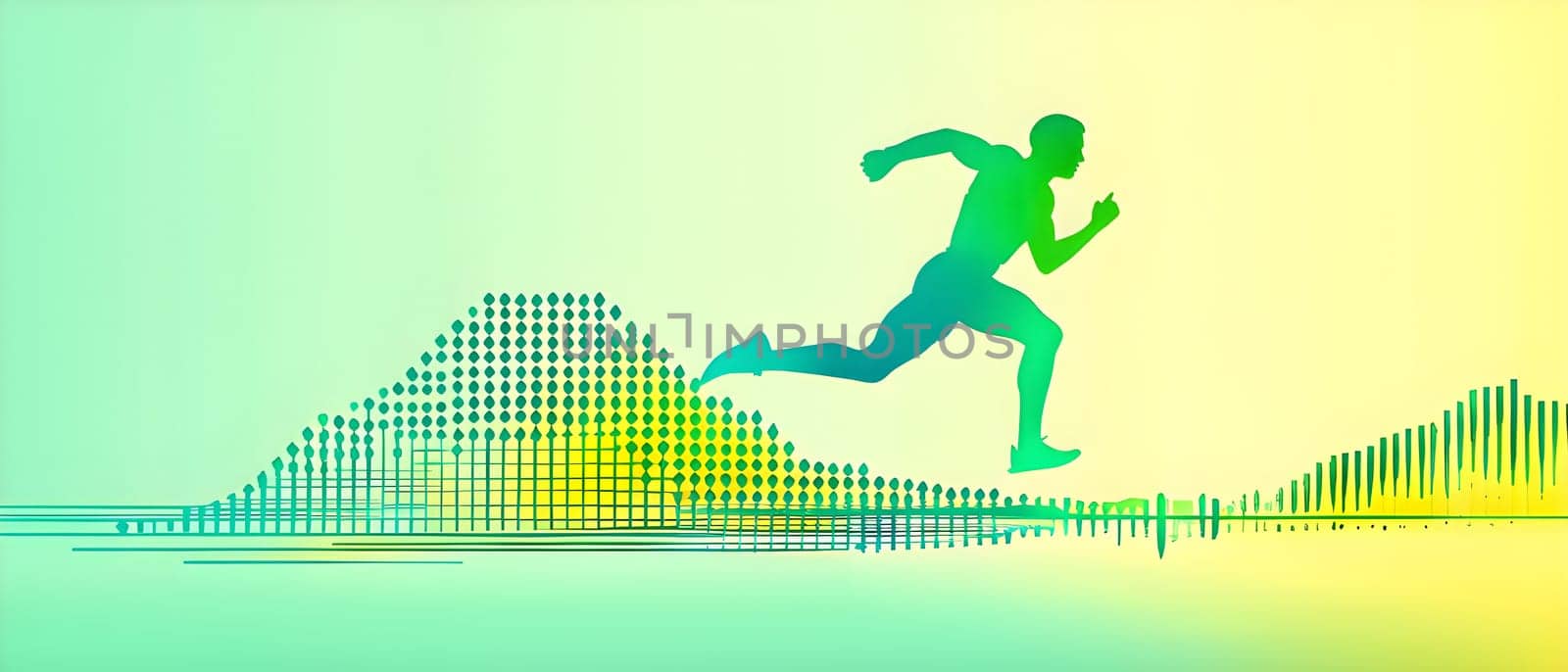 illustration of a wave of data points shaping into a runner's silhouette, conveying speed and precision guided by AI