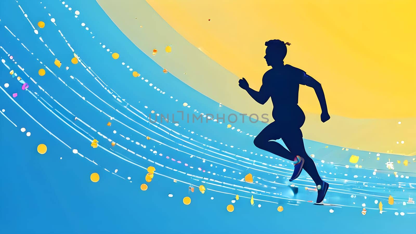 illustration of a wave of data points shaping into a runner's silhouette, conveying speed and precision guided by AI