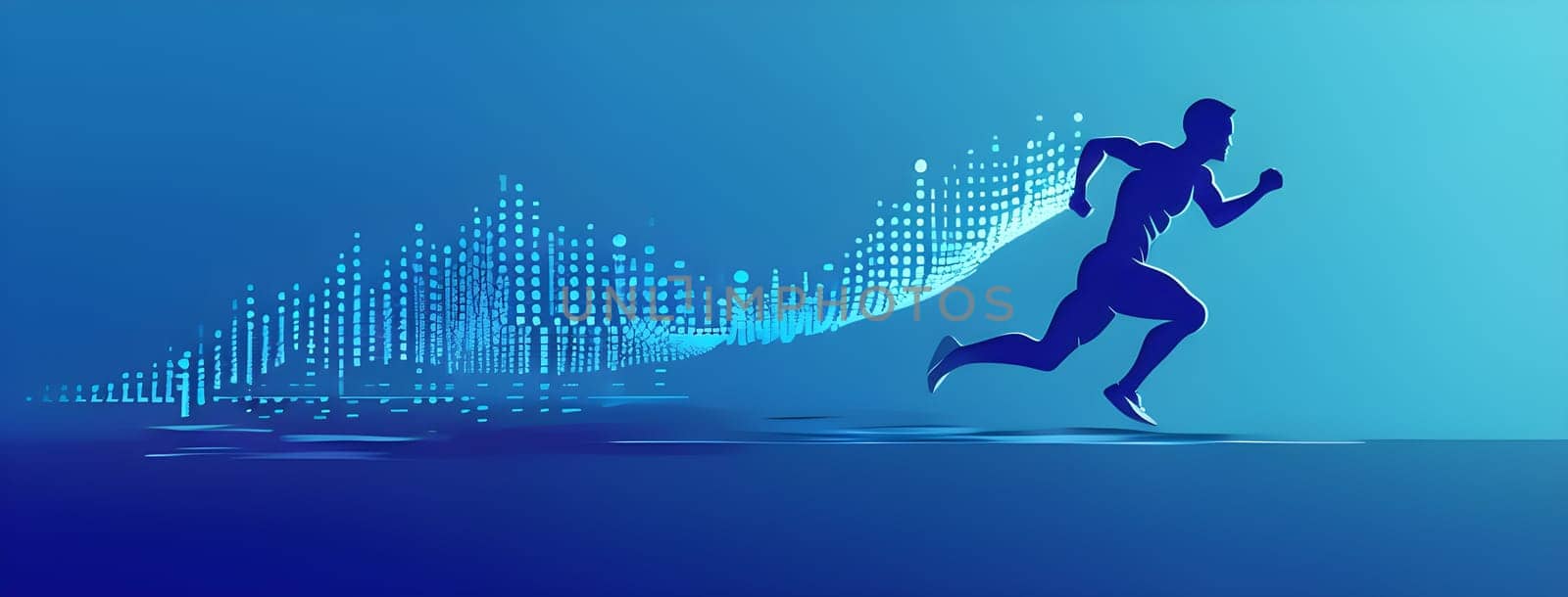 illustration of a wave of data points shaping into a runner's silhouette, conveying speed and precision guided by AI