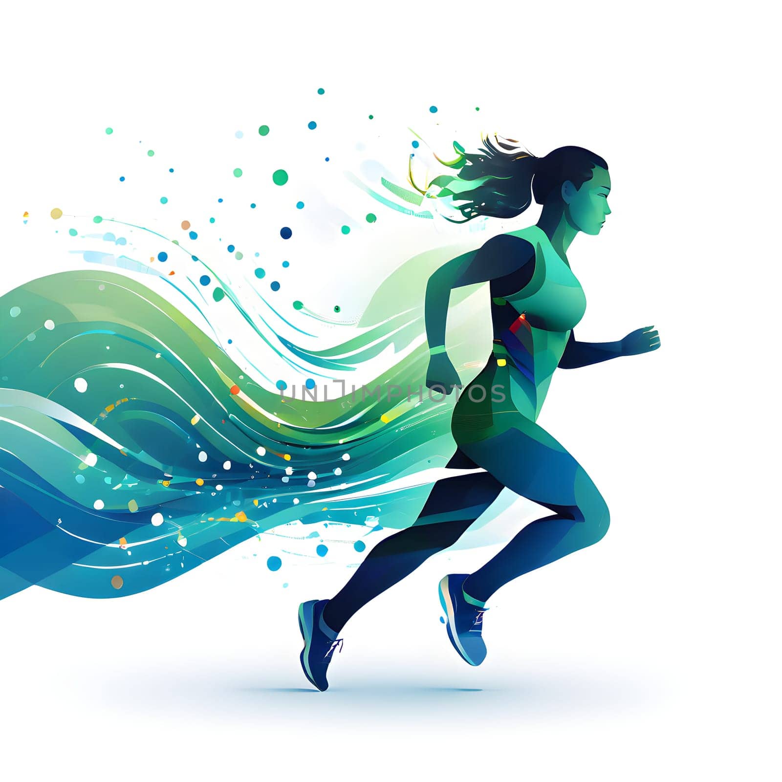 illustration of a wave of data points shaping into a runner's silhouette, conveying speed and precision guided by AI