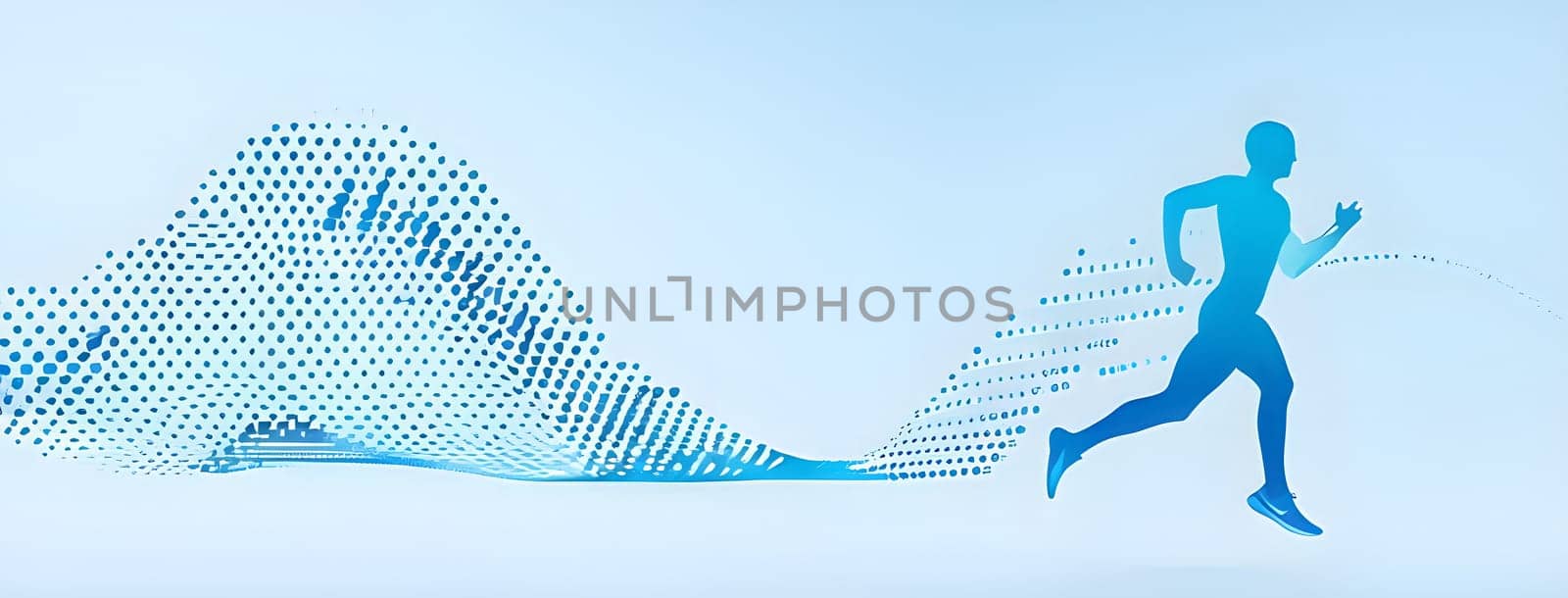 illustration of a wave of data points shaping into a runner's silhouette, conveying speed and precision guided by AI