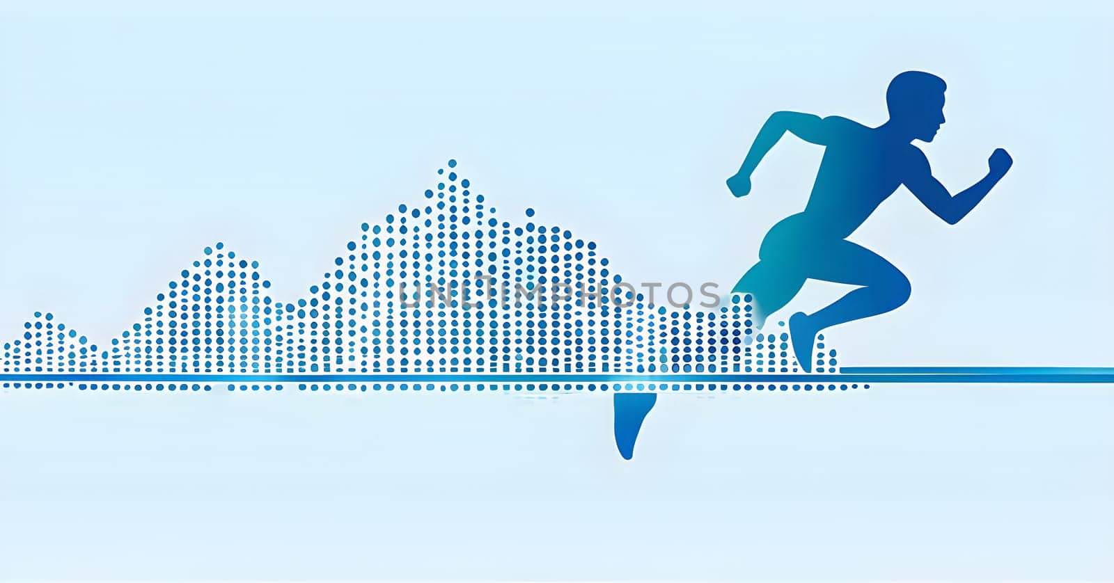 illustration of a wave of data points shaping into a runner's silhouette, conveying speed and precision guided by AI