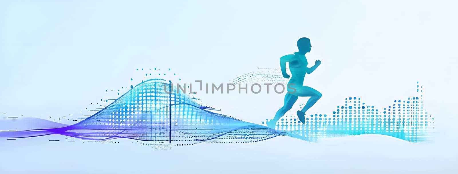illustration of a wave of data points shaping into a runner's silhouette, conveying speed and precision guided by AI