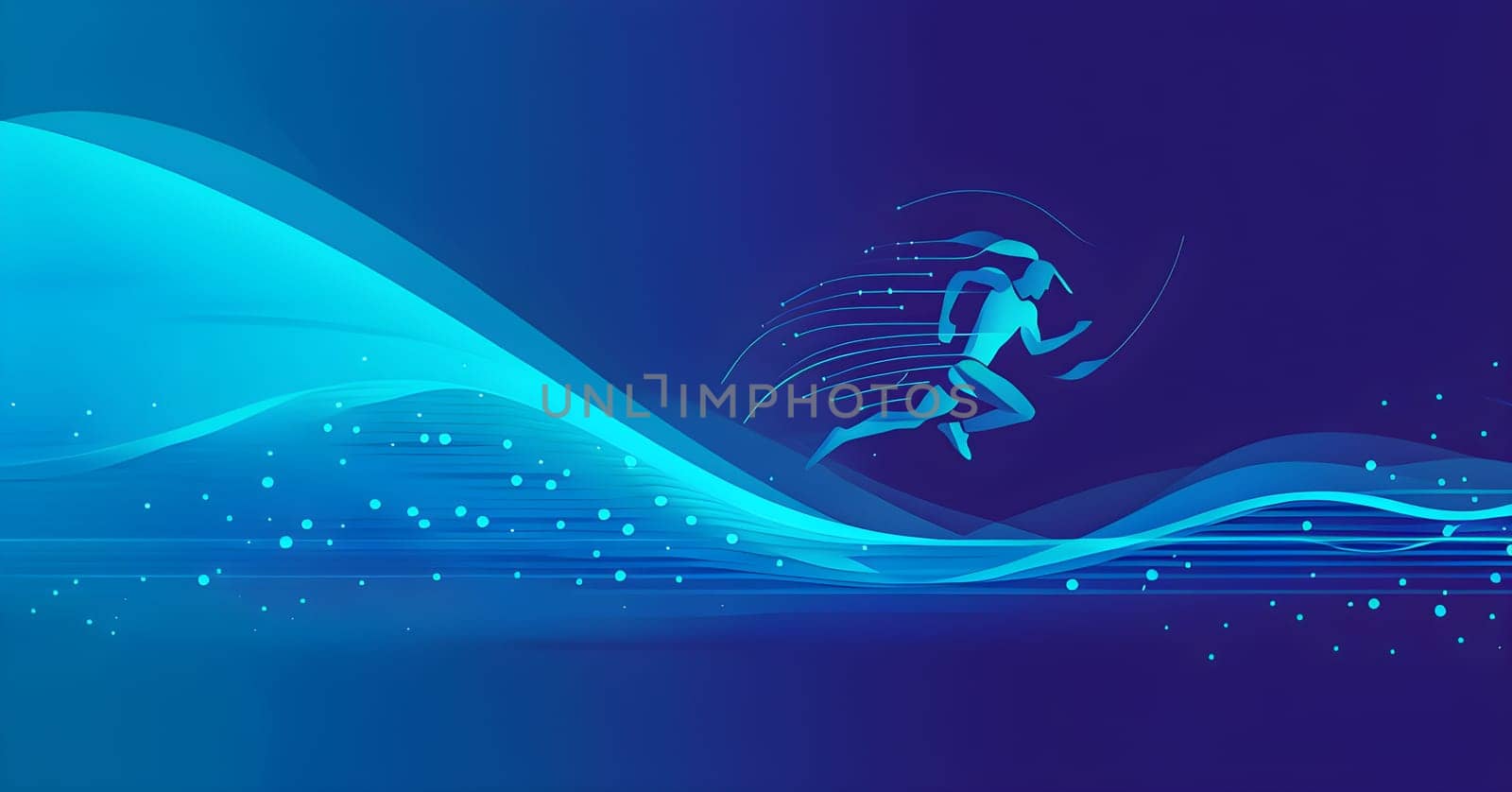 illustration of a wave of data points shaping into a runner's silhouette, conveying speed and precision guided by AI