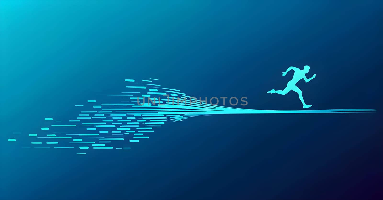 illustration of a wave of data points shaping into a runner's silhouette, conveying speed and precision guided by AI