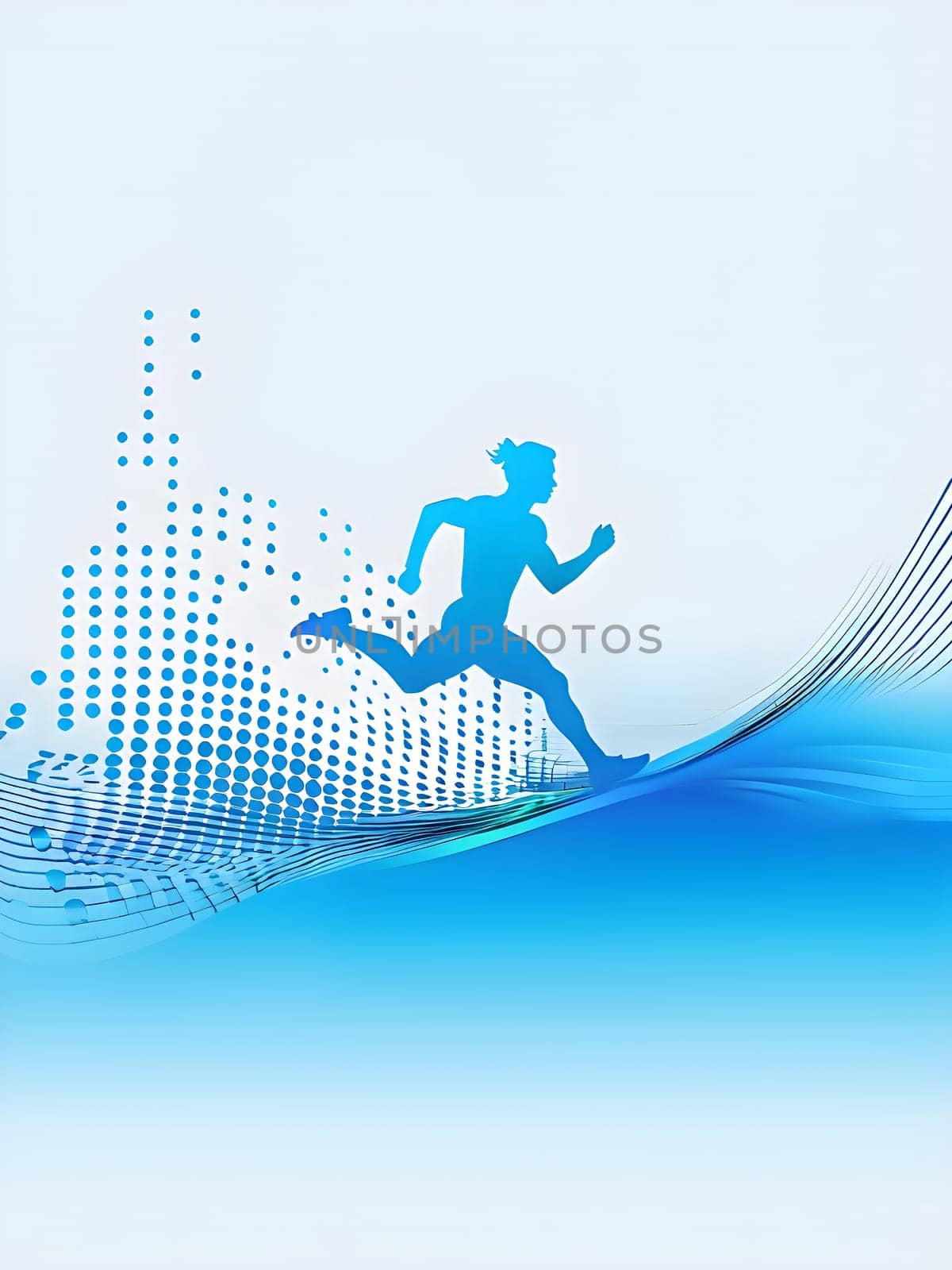 illustration of a wave of data points shaping into a runner's silhouette, conveying speed and precision guided by AI