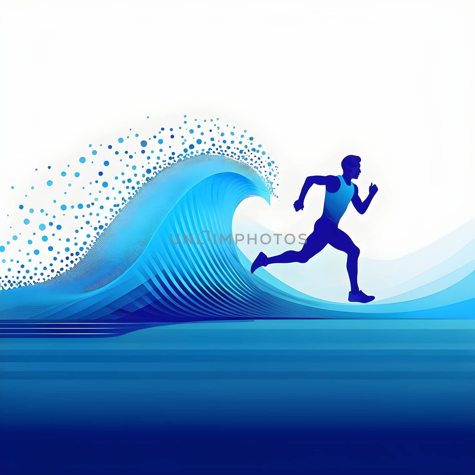 illustration of a wave of data points shaping into a runner's silhouette, conveying speed and precision guided by AI