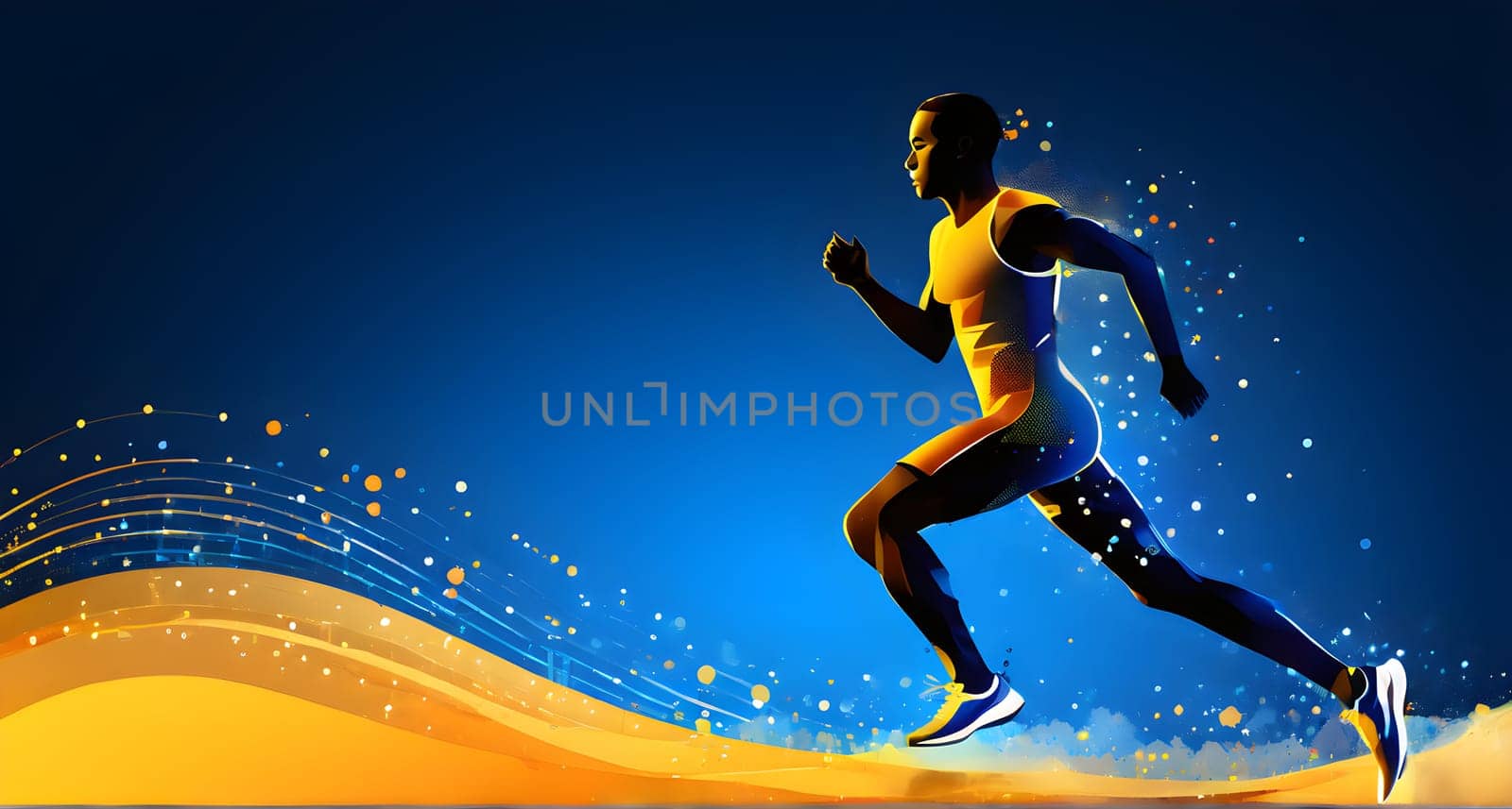 illustration of a wave of data points shaping into a runner's silhouette, conveying speed and precision guided by AI