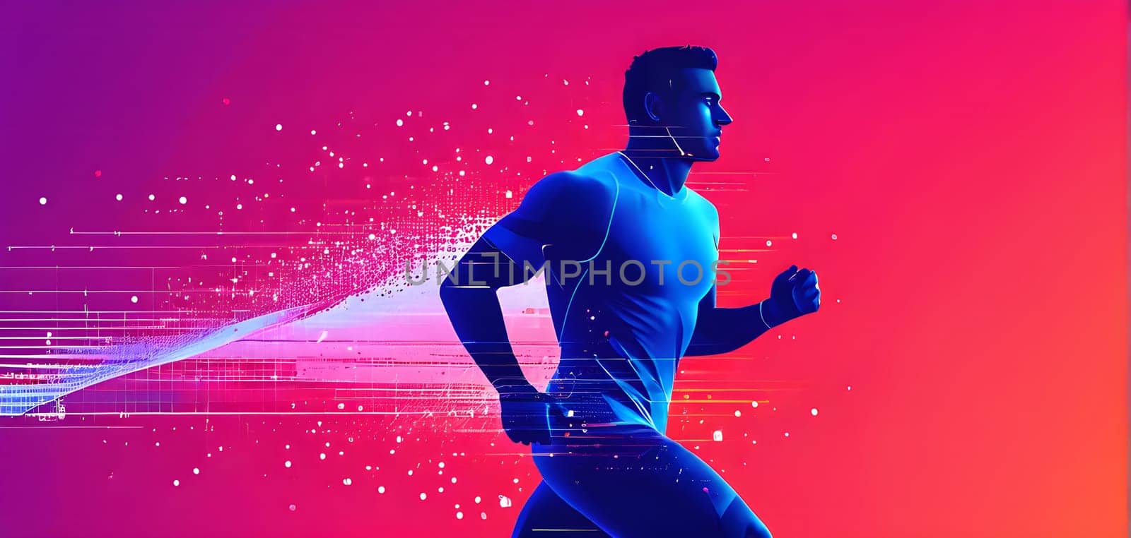 illustration of a wave of data points shaping into a runner's silhouette, conveying speed and precision guided by AI