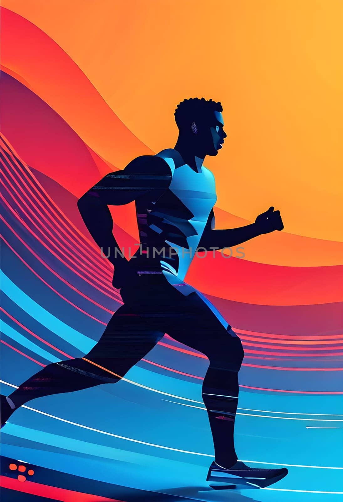 illustration of a wave of data points shaping into a runner's silhouette, conveying speed and precision guided by AI