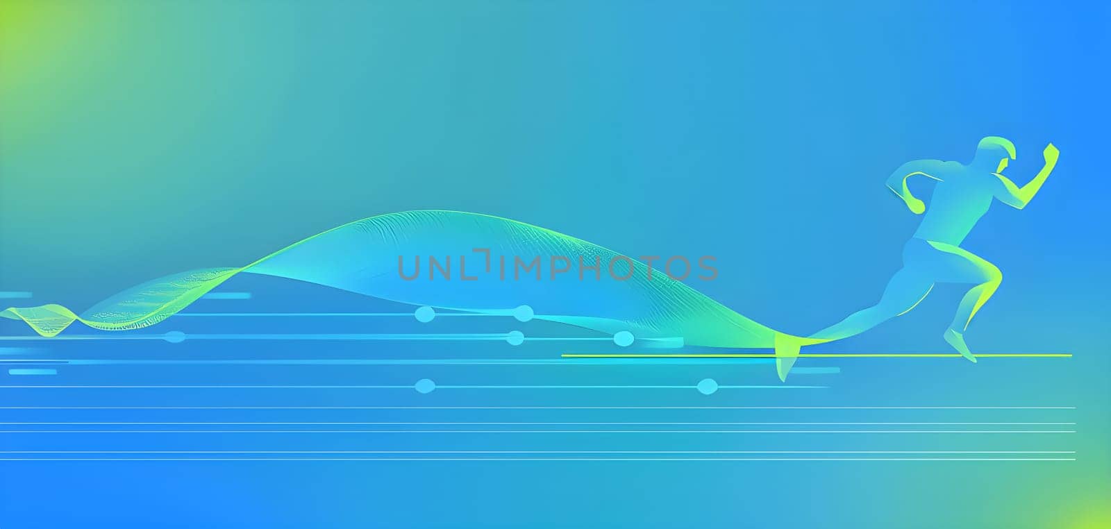 illustration of a wave of data points shaping into a runner's silhouette, conveying speed and precision guided by AI