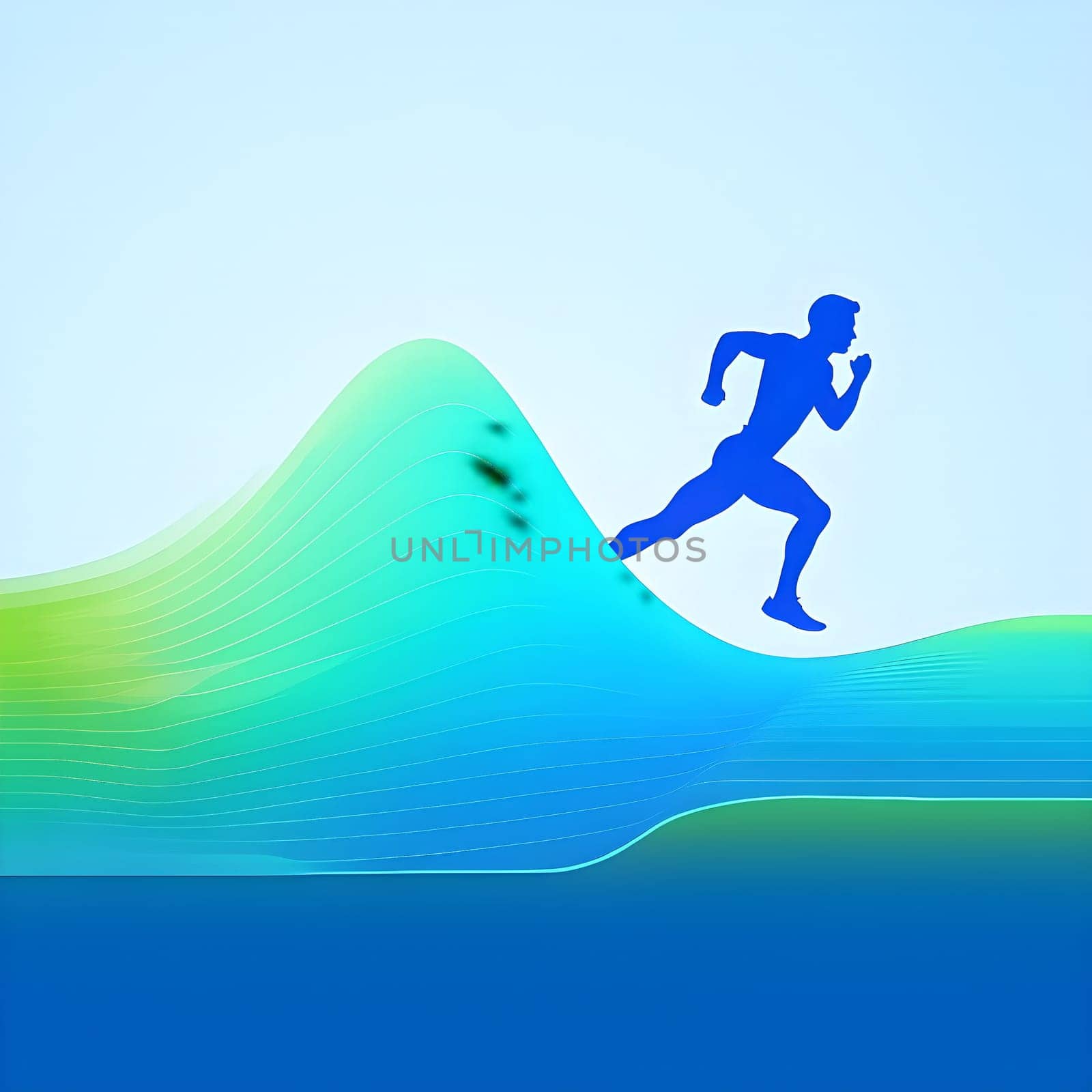 illustration of a wave of data points shaping into a runner's silhouette, conveying speed and precision guided by AI