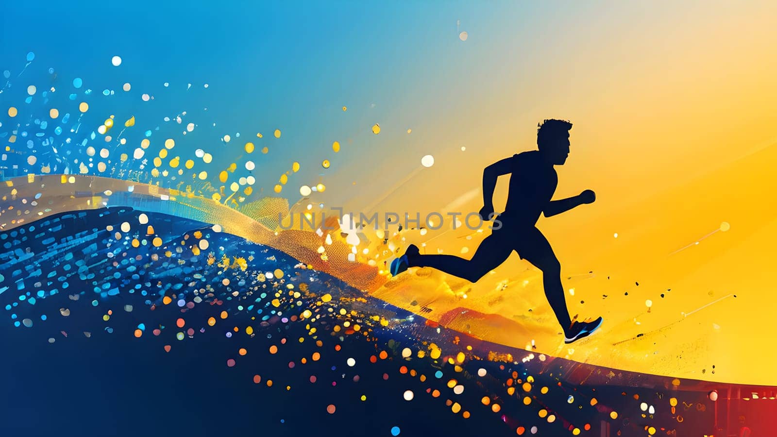 illustration of a wave of data points shaping into a runner's silhouette, conveying speed and precision guided by AI