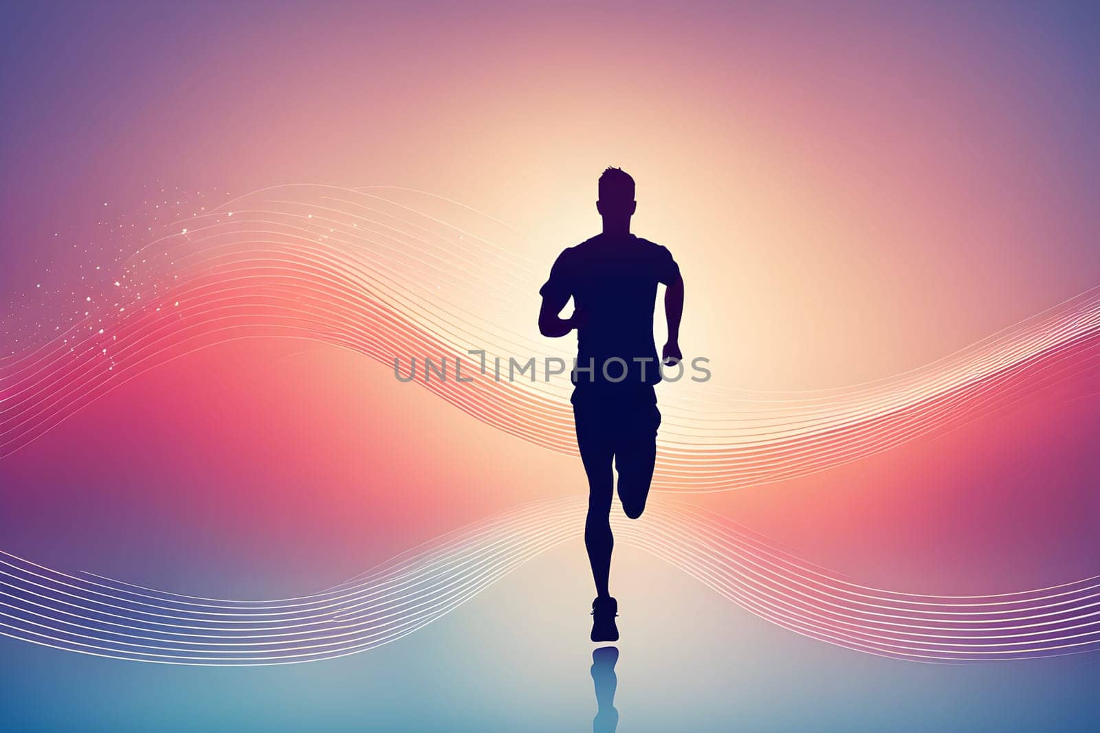illustration of a wave of data points shaping into a runner's silhouette, conveying speed and precision guided by AI