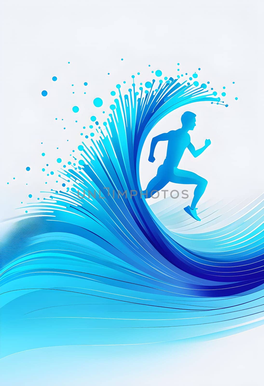 illustration of a wave of data points shaping into a runner's silhouette, conveying speed and precision guided by AI