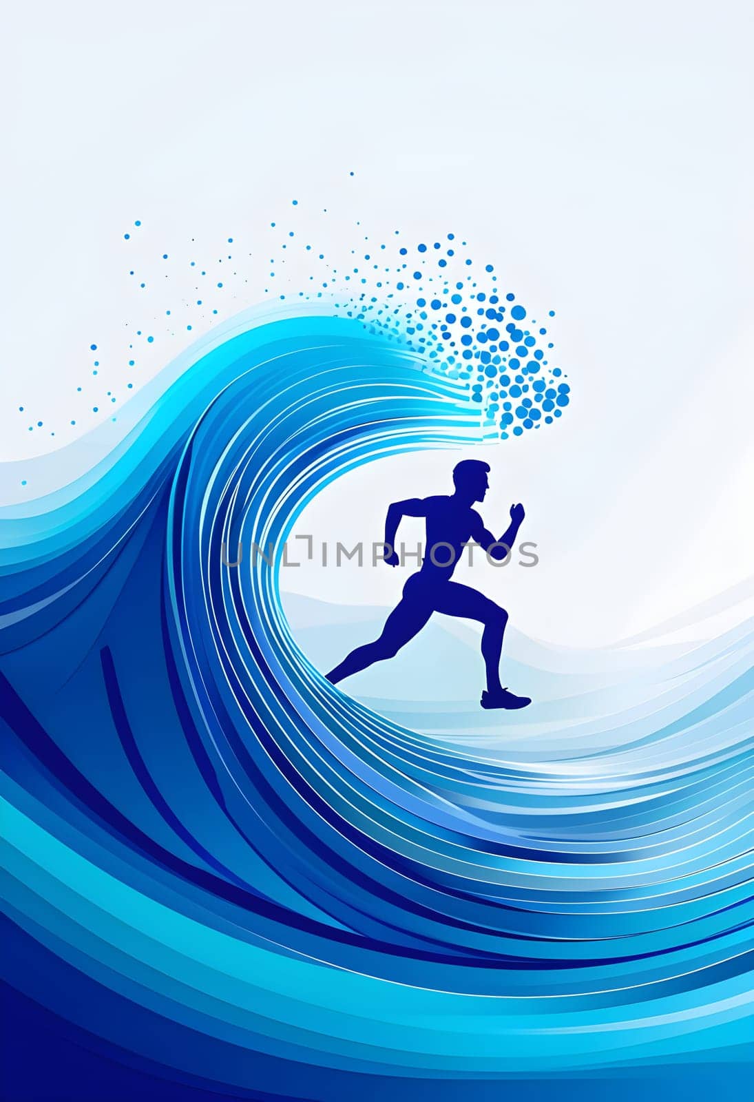 illustration of a wave of data points shaping into a runner's silhouette, conveying speed and precision guided by AI
