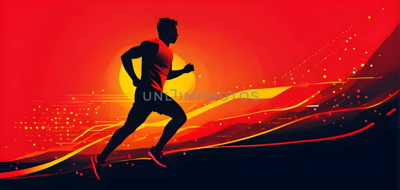 illustration of a wave of data points shaping into a runner's silhouette, conveying speed and precision guided by AI