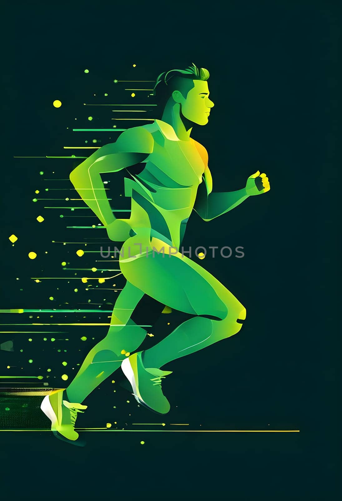illustration of a wave of data points shaping into a runner's silhouette, conveying speed and precision guided by AI